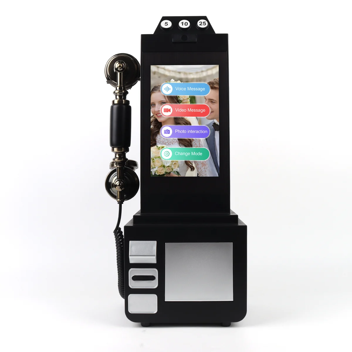 Midnight Black Cheeta video guestbook phone shown from the front